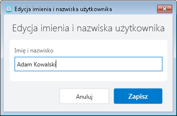 Okno zmiany imienia i nazwiska